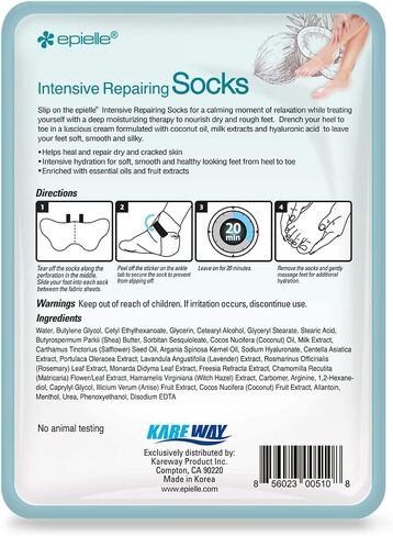 Epielle Intensive Repairing Foot Mask for Dry foot and Cracked heel and callus (Socks-6pk) Foot Spa masks | Coconut Oil + Milk Extract + Hyaluronic Acid. Mothers Day GIfts in Saudi Arabia