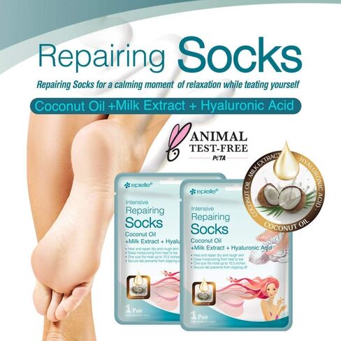 Epielle Intensive Repairing Foot Mask for Dry foot and Cracked heel and callus (Socks-6pk) Foot Spa masks | Coconut Oil + Milk Extract + Hyaluronic Acid. Mothers Day GIfts in Saudi Arabia