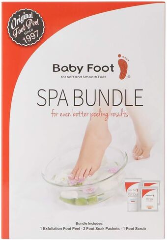 Baby Foot Spa Bundle - Original Exfoliant Foot Peel + 2 Foot Soaks and 1 Foot Scrub - Baby Feet Smoothening Foot Peel, Soak and Scrub - Citrus scent - Baby Soft Foot Exfoliation Bundle Set in Saudi Arabia