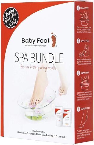 Baby Foot Spa Bundle - Original Exfoliant Foot Peel + 2 Foot Soaks and 1 Foot Scrub - Baby Feet Smoothening Foot Peel, Soak and Scrub - Citrus scent - Baby Soft Foot Exfoliation Bundle Set in Saudi Arabia