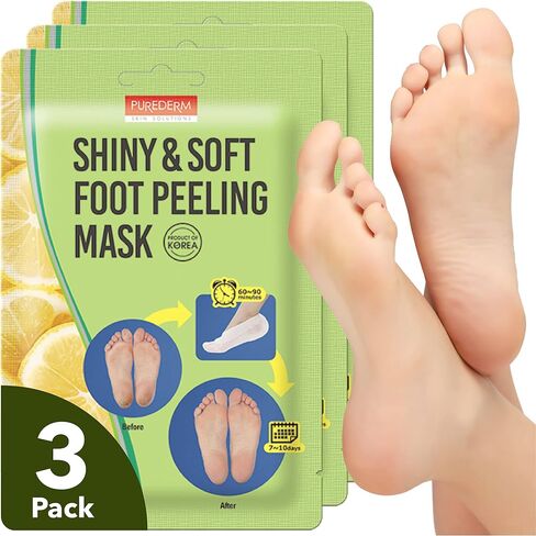 Purederm Foot Peeling Mask Set Exfoliating Foot Peel Spa Mask For Baby Soft Skin W/Sunflower Seed Oil & Lemon Extract - For Men & Women - Removes Dead Skin & Calluses In 2 Weeks, Pack of 3 in Kuwait