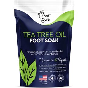Tea Tree Oil Foot Soak with Epsom Salt - For Toenail Repair, Athletes Foot, Softens Calluses, Soothes Sore & Tired Feet, Nail Discoloration, Foot odor Scent, Spa Pedicure Foot Care - Made in USA 16 oz in Kuwait