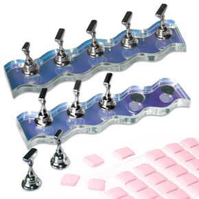 Nail Holder for Painting Nails 2 Set Super Magnetic Nail Stand for Press on, Press on Nail Stand with 96 Pcs Reusable Sticky Putty for Nail Art Display Home & Salon Use.(Aurora & Silver)
