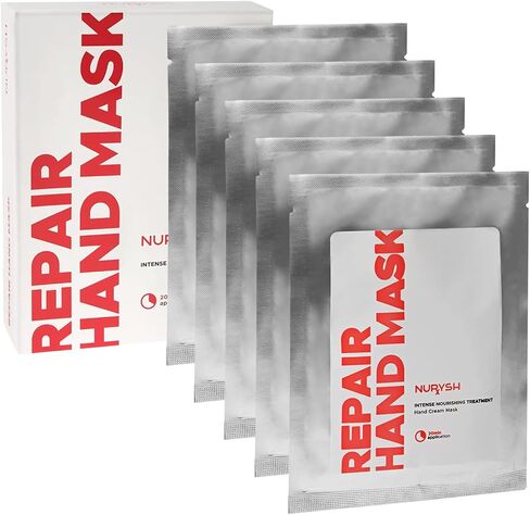 قناع اليد NURYSH REPAIR - 5 أزواج من قفازات الترطيب والترطيب للأيدي الجافة بزيت الأرغان وفيتامينات A وE - علاج تنعيم ومغذي مكثف للأيدي الخشنة والمتشققة والبشرة التالفة in Kuwait
