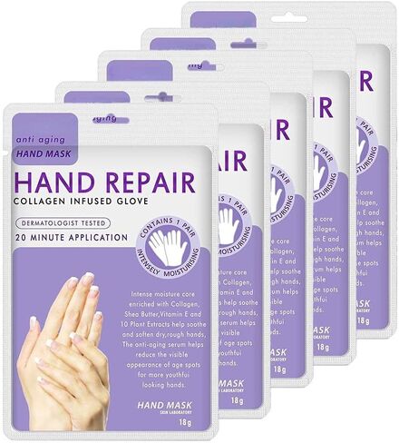 5 Pairs Hands Moisturizing Gloves, Hand Skin Repair Renew Mask Infused Collagen, Vitamins + Natural Plant Extracts for Dry, Aging, Cracked Hands (5 Pairs Hand mask) in Saudi Arabia