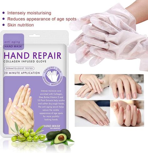 5 Pairs Hands Moisturizing Gloves, Hand Skin Repair Renew Mask Infused Collagen, Vitamins + Natural Plant Extracts for Dry, Aging, Cracked Hands (5 Pairs Hand mask) in Saudi Arabia