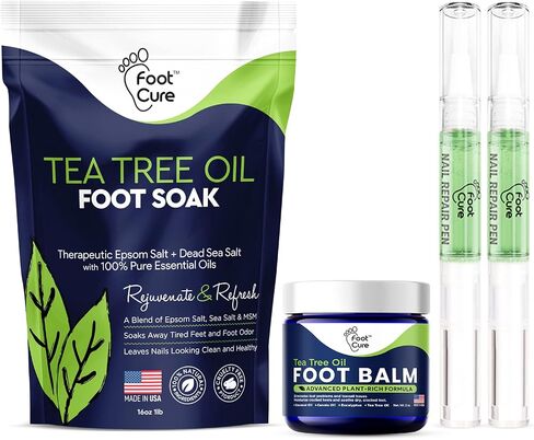 Toenail Fungus Treatment Kit Extra Strength - Foot Soak, Nail Repair Pen & Tea Tree Balm - Foot Care Kit, Great Solution for Smelly Feet, Athlete's Foot, Cracked & Fungal Discolored Nails - Made in USA in Saudi Arabia