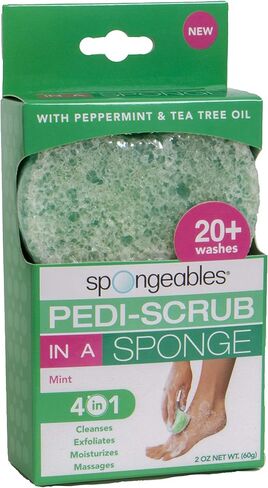 Spongeables Pedi-Scrub Foot Buffer, The Soap is in The Sponge, Contains Peppermint and Tea Tree Oil, Foot Exfoliating Sponge, 20+ Washes, Mint Scent, 2oz Sponge, 1 Count, Green (S157a6-aMZ) in Saudi Arabia