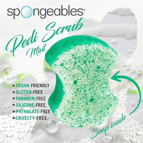 Spongeables Pedi-Scrub Foot Buffer, The Soap is in The Sponge, Contains Peppermint and Tea Tree Oil, Foot Exfoliating Sponge, 20+ Washes, Mint Scent, 2oz Sponge, 1 Count, Green (S157a6-aMZ) in Saudi Arabia