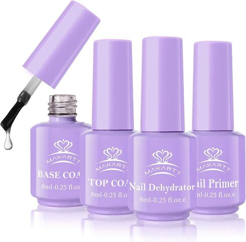 Makartt Gel Nail Polish Gel Top Coat & Base Coat Set with Nail Primer and Nail Prep Dehydrator(8ml) in Saudi Arabia