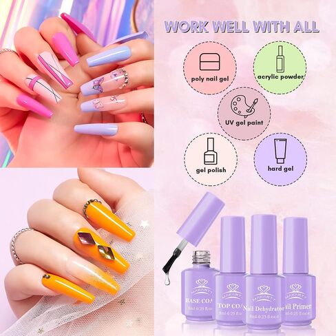 Makartt Gel Nail Polish Gel Top Coat & Base Coat Set with Nail Primer and Nail Prep Dehydrator(8ml) in Saudi Arabia