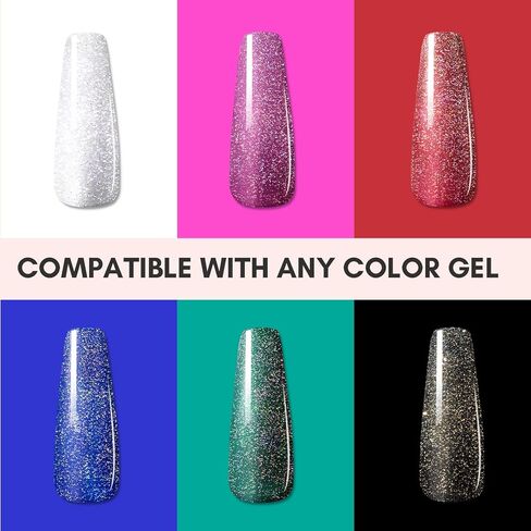 Makartt Glitter Top Coat Gel Nail Polish, No Wipe Nail Gel Top Coat Nail Polish, High Gloss Gel Coat for Acrylic Nails Soak Off Holographic Gel Top Shiny Finish Long Lasting for Nail Salon & Home DIY in Saudi Arabia