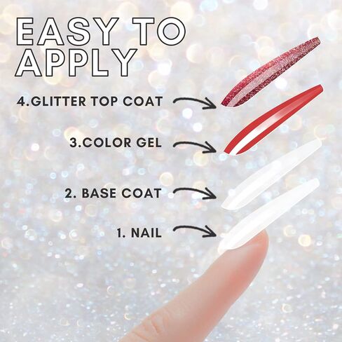 Makartt Glitter Top Coat Gel Nail Polish, No Wipe Nail Gel Top Coat Nail Polish, High Gloss Gel Coat for Acrylic Nails Soak Off Holographic Gel Top Shiny Finish Long Lasting for Nail Salon & Home DIY in Saudi Arabia