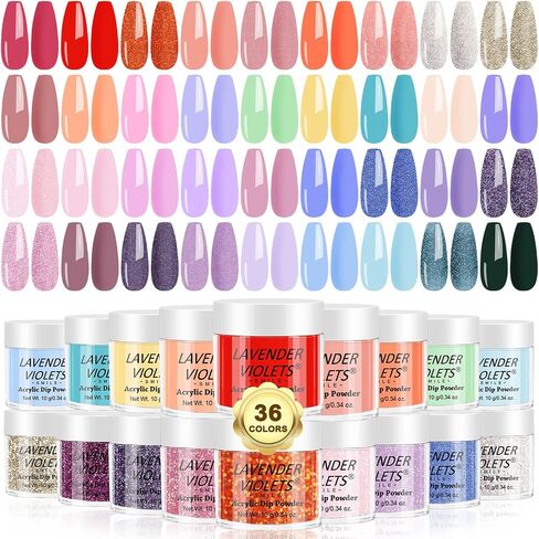 Lavender Violets 36 Colors Dip Powder Nail Kit Starter Quick Drying Dipping Powder Color Set for Home Salon Nail Art Designs M950 in Saudi Arabia