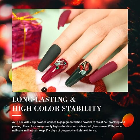 Dip Powder Set, AZUREBEAUTY 6 Colors Glitter Red Green Nail Dipping Powder French Nail Art Gel Manicure Salon DIY at Home Christmase Gifts in Saudi Arabia