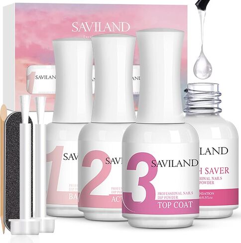 Saviland Dip Powder Liquid Set 15ml/0.5oz - 8Pcs Dip Powder Base Activator and Top Coat, Brush Saver for Dip Powder Nail Kit Dip System Dip Manicure Home DIY Salon Use No Lamp Needed Nail Repair in Kuwait