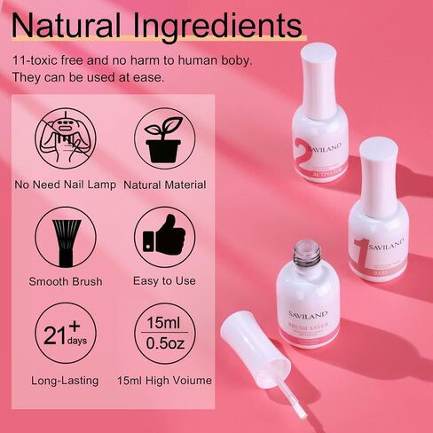 Saviland Dip Powder Liquid Set 15ml/0.5oz - 8Pcs Dip Powder Base Activator and Top Coat, Brush Saver for Dip Powder Nail Kit Dip System Dip Manicure Home DIY Salon Use No Lamp Needed Nail Repair in Kuwait