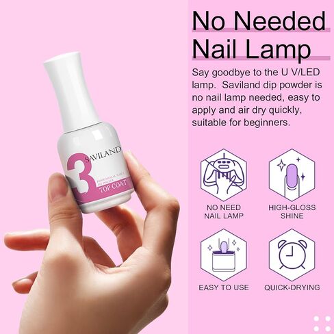 Saviland Dip Powder Liquid Set 15ml/0.5oz - 8Pcs Dip Powder Base Activator and Top Coat, Brush Saver for Dip Powder Nail Kit Dip System Dip Manicure Home DIY Salon Use No Lamp Needed Nail Repair in Kuwait