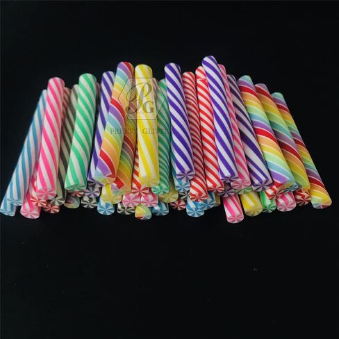 100pcs/Pack 3D Red White Candy Canes Slices Supplies Polymer Soft Clay DIY Decoration for Nail Art Slime Kit DIY Cake Dessert Simulation Food RT12-RW in Saudi Arabia