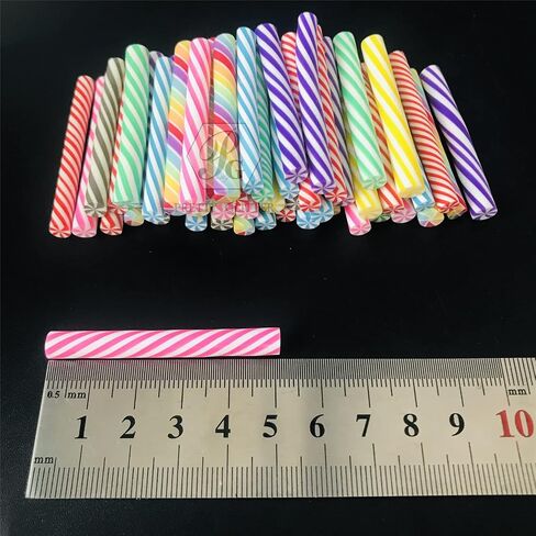100pcs/Pack 3D Red White Candy Canes Slices Supplies Polymer Soft Clay DIY Decoration for Nail Art Slime Kit DIY Cake Dessert Simulation Food RT12-RW in Saudi Arabia