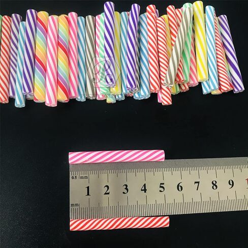 100pcs/Pack 3D Red White Candy Canes Slices Supplies Polymer Soft Clay DIY Decoration for Nail Art Slime Kit DIY Cake Dessert Simulation Food RT12-RW in Saudi Arabia