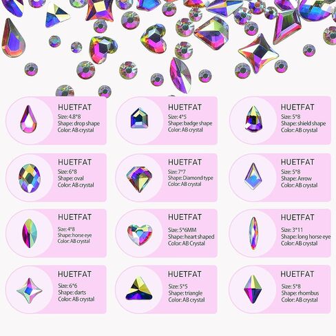 Rhinestones Gems Charms Diamonds Stones for Nail Art-Shaped Flatback AB/Clear Rhinestone Nail Crystals Accessories-Small Tiny Round Face Jewels Eye Gems-Crafts Decoration Kit with Wax Pencil Tweezers in Kuwait