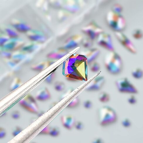 Rhinestones Gems Charms Diamonds Stones for Nail Art-Shaped Flatback AB/Clear Rhinestone Nail Crystals Accessories-Small Tiny Round Face Jewels Eye Gems-Crafts Decoration Kit with Wax Pencil Tweezers in Kuwait