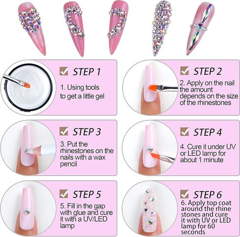 Rhinestones Gems Charms Diamonds Stones for Nail Art-Shaped Flatback AB/Clear Rhinestone Nail Crystals Accessories-Small Tiny Round Face Jewels Eye Gems-Crafts Decoration Kit with Wax Pencil Tweezers in Kuwait