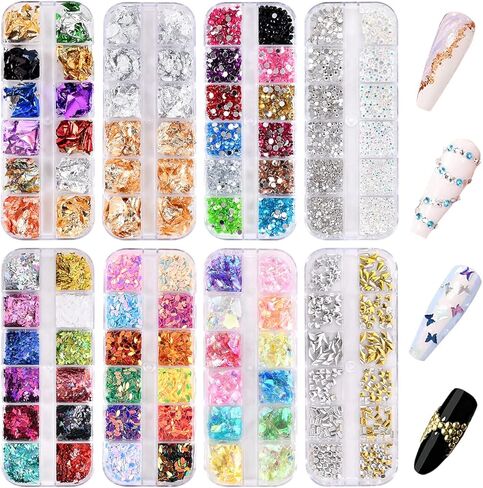 Nail Art Decoration Kit Includes Nail Rhinestones Nail Sequins Nail Crystals for Nail Art Supplies Accessories DIY Acrylic Nail Art in Saudi Arabia