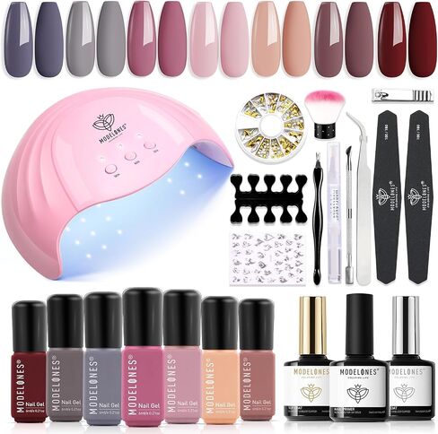 modelones Gel Nail Polish Kit with U V Light 48W Nail Dryer 7 Nude Colors Gel Nail Polish Set, No Wipe Base Top Coat, Nail Primer, Nail Art Decorations, Integrated Manicure Tools Kit,Gift for Women in Saudi Arabia