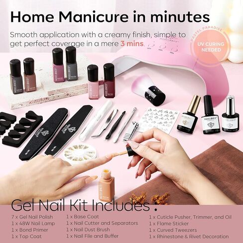 modelones Gel Nail Polish Kit with U V Light 48W Nail Dryer 7 Nude Colors Gel Nail Polish Set, No Wipe Base Top Coat, Nail Primer, Nail Art Decorations, Integrated Manicure Tools Kit,Gift for Women in Saudi Arabia