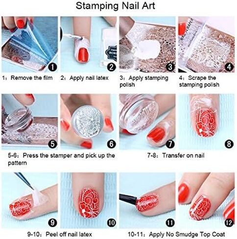 Nail Art Stamping Plate Kit Flower Geometric Image Stamping Template Stamper Scraper Rhinestones Decorations Mandala Dotting Pen Nails Striping Tape Manicure DIY in Kuwait