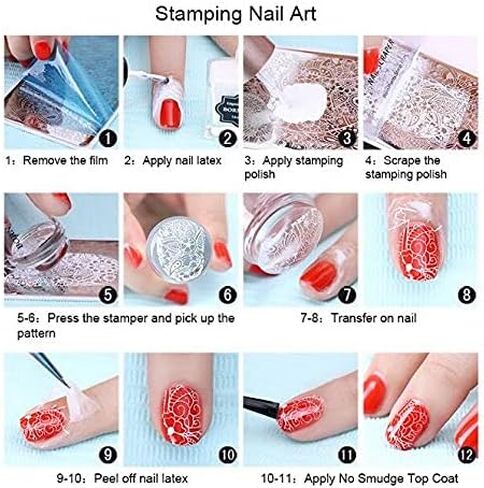 Nail Art Stamping Plate Kit Flower Geometric Image Stamping Template Stamper Scraper Rhinestones Decorations Mandala Dotting Pen Nails Striping Tape Manicure DIY in Kuwait