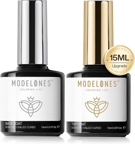 modelones Gel Top and Base Coat, 2Pcs 15ml No Wipe Gel Nail Polish Base and Top Coat, Soak Off LED Nail Lamp Acid Free Gloss Clear Base Top Coat Gel Nail Starter Supplies Kit Long Lasting for 28 Days in Kuwait