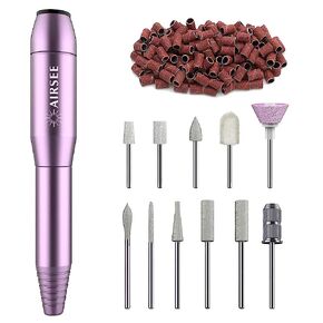AIRSEE Portable Electric Nail Drill Professional Efile Nail Drill Kit for Acrylic, Gel Nails, Manicure Pedicure Polishing Shape Tools with 11Pcs Nail Drill Bits and 56 Sanding Bands N24 Black