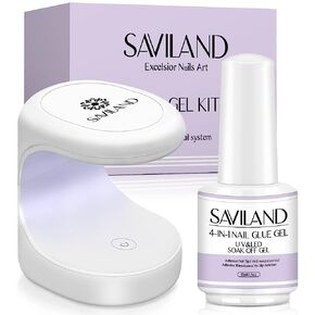 غراء أظافر جل من سافيلاند مع مجموعة مصابيح أظافر صغيرة، جل غراء أظافر 4 في 1 على شكل حرف U 15 مل لأطراف الأظافر وضوء U V محمول بقدرة 16 وات من أجل وصلات أظافر هلامية سهلة وسريعة المعالجة in Kuwait