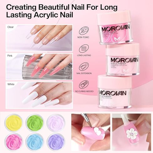 Morovan Acrylic Nail Kit with Drill - Nails Kit Acrylic Set for Beginners With Everything Glitter Acrylic Powder Set for Nails Supplies Acrylic Brushes Nail Tips Art Decoration Tools DIY Salon at Home in Saudi Arabia