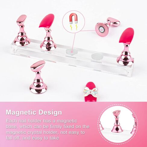 Nail Stand Acrylic Nail Art Display Stand Magnetic Nail Tips Practice Holder 54 Pcs Reusable Adhesive Putty for DIY Painting Nails Stand kit (Black) in Kuwait
