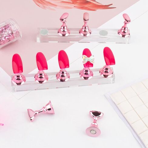 Nail Stand Acrylic Nail Art Display Stand Magnetic Nail Tips Practice Holder 54 Pcs Reusable Adhesive Putty for DIY Painting Nails Stand kit (Black) in Kuwait