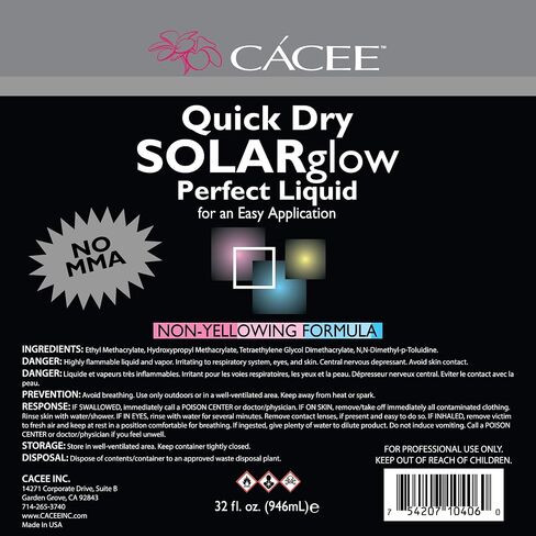Fast Setting Acrylic Nail Liquid Monomer, Quick Dry Solar Glow by Ca...Environment, Professional and Flexible Non-Yellowing Formula (4 oz) in Saudi Arabia