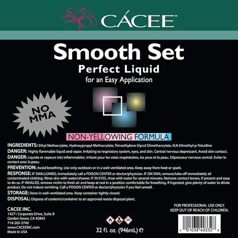 Smooth Set Perfect Acrylic Nail Liquid by Cacee, Acrylic Monomer That Protects and Enhances Nails, Professional and Flexible Non-Yellowing Formula, Does Not Contain MMA, Self-Leveling (4 oz) in Kuwait