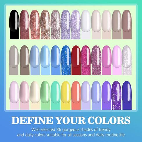 NKOOE 36 Colors Acrylic Nail Powder Set (10g/0.35oz Jars), Quick-Dry, Odorless, Non-Toxic, Easy-to-Blend, Ideal for DIY Nail Art & Salon Professionals - Perfect Gift for Nail Enthusiasts in Saudi Arabia