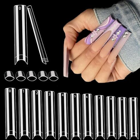 XXL No C Curve Straight Square Nail Tips for Acrylic Nails- WOWITIS 500 Pcs 2XL Extra Long Square Flat Fake Nail Tips Clear Half Cover French Nail Tips Square Acrylic Nail Tips for Women Girl with Bag in Saudi Arabia