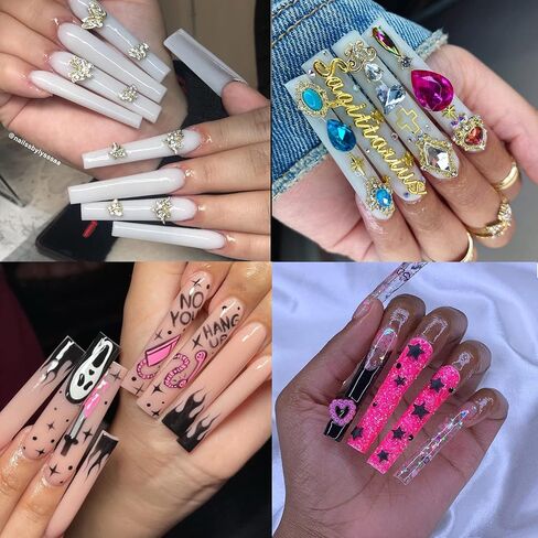 XXL No C Curve Straight Square Nail Tips for Acrylic Nails- WOWITIS 500 Pcs 2XL Extra Long Square Flat Fake Nail Tips Clear Half Cover French Nail Tips Square Acrylic Nail Tips for Women Girl with Bag in Saudi Arabia