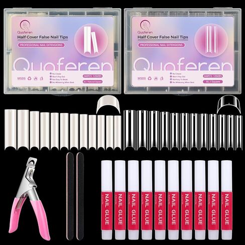 Clear Long Coffin Nail Tips - Fake Nails with Glue Acrylic Nail Kit, 120PCS Full Cover Gel Coffin Nails Tips with 18g Nail Glue Gel Files Nail Stick Cuticle Pusher Pink Blue for Nail Extension in Saudi Arabia