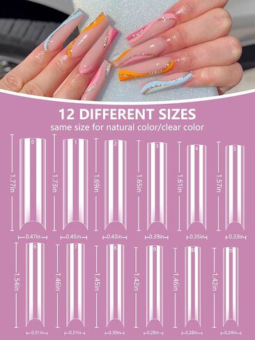 Clear Long Coffin Nail Tips - Fake Nails with Glue Acrylic Nail Kit, 120PCS Full Cover Gel Coffin Nails Tips with 18g Nail Glue Gel Files Nail Stick Cuticle Pusher Pink Blue for Nail Extension in Saudi Arabia