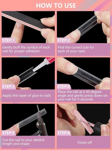 Clear Long Coffin Nail Tips - Fake Nails with Glue Acrylic Nail Kit, 120PCS Full Cover Gel Coffin Nails Tips with 18g Nail Glue Gel Files Nail Stick Cuticle Pusher Pink Blue for Nail Extension in Saudi Arabia