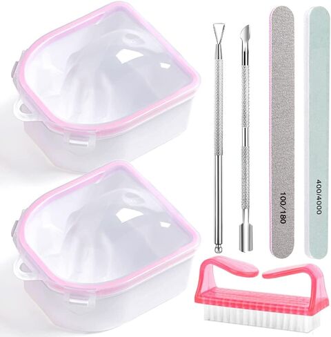 Nail Soaking Bowl, Gel Nail Polish Remover Kit, Manicure Bowl for Hand, Dip Powder Remover Tools, Nail Soak Off Bowl for Acrylic Nails, Nail Brush, Cuticle Pusher, Cuticle Peeler, 100/180 Nail File, Buffer Block-Black in Saudi Arabia