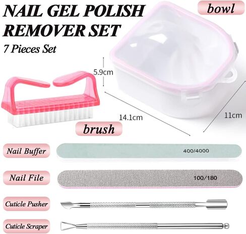Nail Soaking Bowl, Gel Nail Polish Remover Kit, Manicure Bowl for Hand, Dip Powder Remover Tools, Nail Soak Off Bowl for Acrylic Nails, Nail Brush, Cuticle Pusher, Cuticle Peeler, 100/180 Nail File, Buffer Block-Black in Saudi Arabia