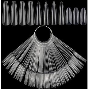 LoveOurHome 150pc Clear Nail Swatch Sticks Long Stiletto Cofffin Almond Nails Polish Swatches Sample Nail Tester Stick Nail Techs Display Cards Practice Tips Tools with Ring